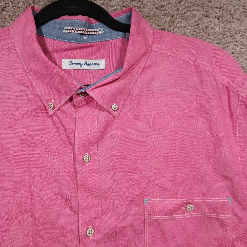 Tommy Bahama Desert Fronds Shirt Mens XXL Pink Short Sleeve Button. AQUA MARLIN.